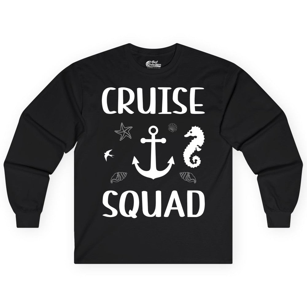 Cruise Squad Shirt - Nautical Group Shirt for Family Cruise Fun (Long Sleeve) in Black - Cruise Squad Shirt - Nautical Anchor Marine Animals Group Vacation Tee