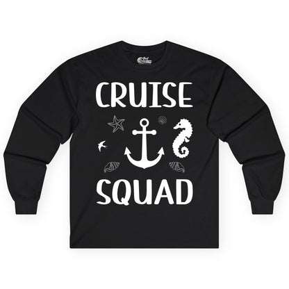 Cruise Squad Shirt - Nautical Group Shirt for Family Cruise Fun (Long Sleeve) in Black - Cruise Squad Shirt - Nautical Anchor Marine Animals Group Vacation Tee