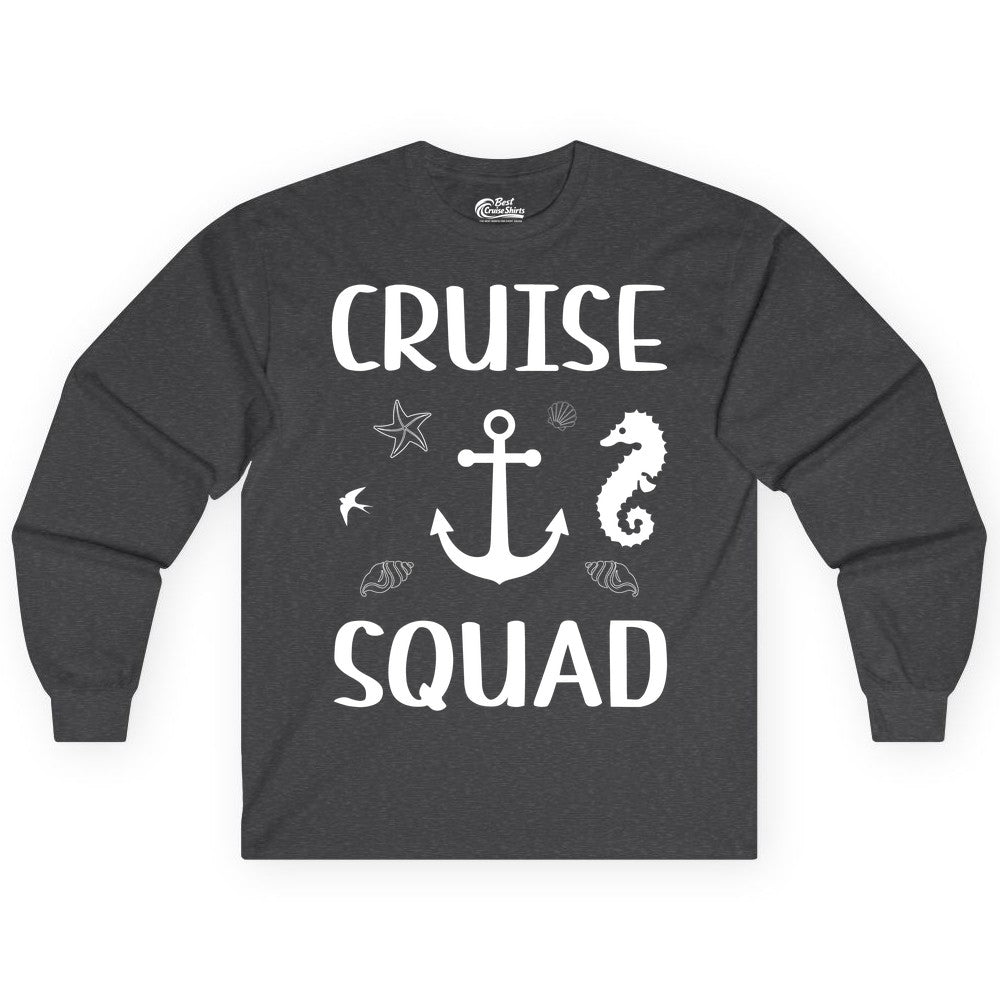 Cruise Squad Shirt - Nautical Group Shirt for Family Cruise Fun (Long Sleeve) in Dark Heather - Cruise Squad Shirt - Nautical Anchor Marine Animals Group Vacation Tee
