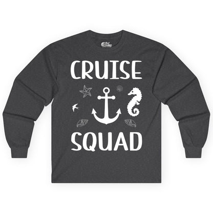 Cruise Squad Shirt - Nautical Group Shirt for Family Cruise Fun (Long Sleeve) in Dark Heather - Cruise Squad Shirt - Nautical Anchor Marine Animals Group Vacation Tee