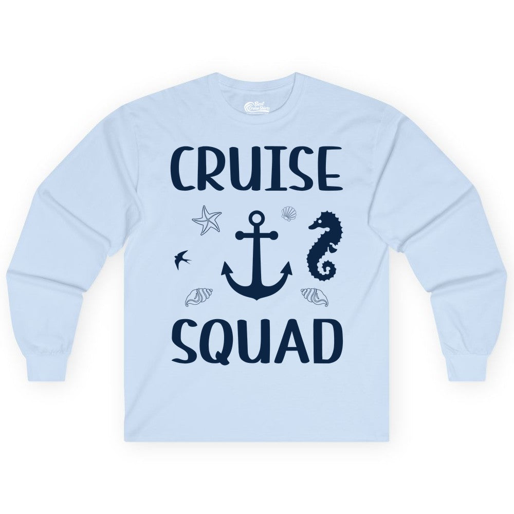 Cruise Squad Shirt - Nautical Group Shirt for Family Cruise Fun (Long Sleeve) in Light Blue - Cruise Squad Shirt - Nautical Anchor Marine Animals Group Vacation Tee