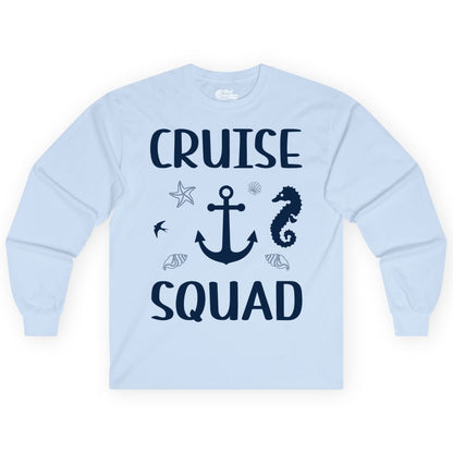 Cruise Squad Shirt - Nautical Group Shirt for Family Cruise Fun (Long Sleeve) in Light Blue - Cruise Squad Shirt - Nautical Anchor Marine Animals Group Vacation Tee
