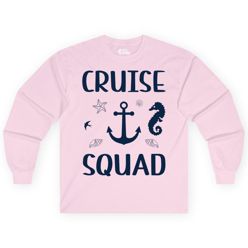 Cruise Squad Shirt - Nautical Group Shirt for Family Cruise Fun (Long Sleeve) in Light Pink - Cruise Squad Shirt - Nautical Anchor Marine Animals Group Vacation Tee
