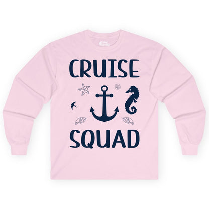 Cruise Squad Shirt - Nautical Group Shirt for Family Cruise Fun (Long Sleeve) in Light Pink - Cruise Squad Shirt - Nautical Anchor Marine Animals Group Vacation Tee