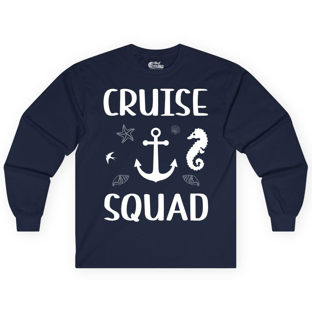Cruise Squad Shirt - Nautical Group Shirt for Family Cruise Fun (Long Sleeve) in Navy - Cruise Squad Shirt - Nautical Anchor Marine Animals Group Vacation Tee