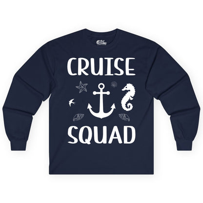 Cruise Squad Shirt - Nautical Group Shirt for Family Cruise Fun (Long Sleeve) in Navy - Cruise Squad Shirt - Nautical Anchor Marine Animals Group Vacation Tee