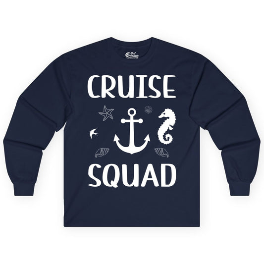 Cruise Squad Shirt - Nautical Group Shirt for Family Cruise Fun (Long Sleeve) in Navy - Cruise Squad Shirt - Nautical Anchor Marine Animals Group Vacation Tee
