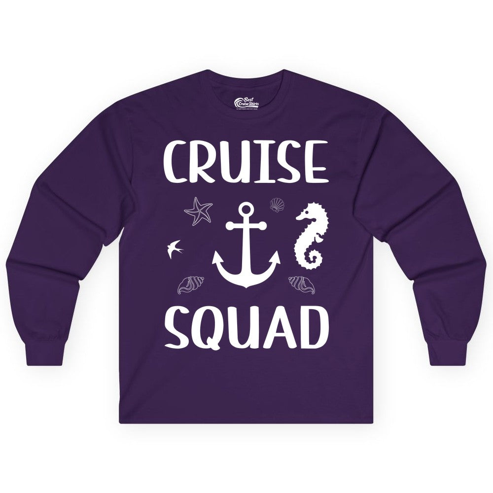 Cruise Squad Shirt - Nautical Group Shirt for Family Cruise Fun (Long Sleeve) in Purple - Cruise Squad Shirt - Nautical Anchor Marine Animals Group Vacation Tee
