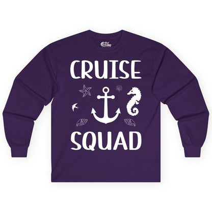 Cruise Squad Shirt - Nautical Group Shirt for Family Cruise Fun (Long Sleeve) in Purple - Cruise Squad Shirt - Nautical Anchor Marine Animals Group Vacation Tee