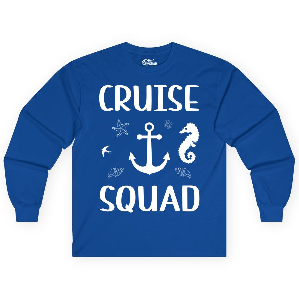 Cruise Squad Shirt - Nautical Group Shirt for Family Cruise Fun (Long Sleeve) in Royal - Cruise Squad Shirt - Nautical Anchor Marine Animals Group Vacation Tee