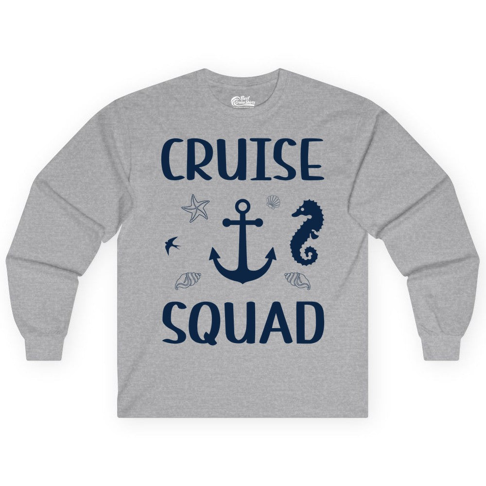 Cruise Squad Shirt - Nautical Group Shirt for Family Cruise Fun (Long Sleeve) in Sport Grey - Cruise Squad Shirt - Nautical Anchor Marine Animals Group Vacation Tee