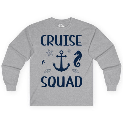 Cruise Squad Shirt - Nautical Group Shirt for Family Cruise Fun (Long Sleeve) in Sport Grey - Cruise Squad Shirt - Nautical Anchor Marine Animals Group Vacation Tee