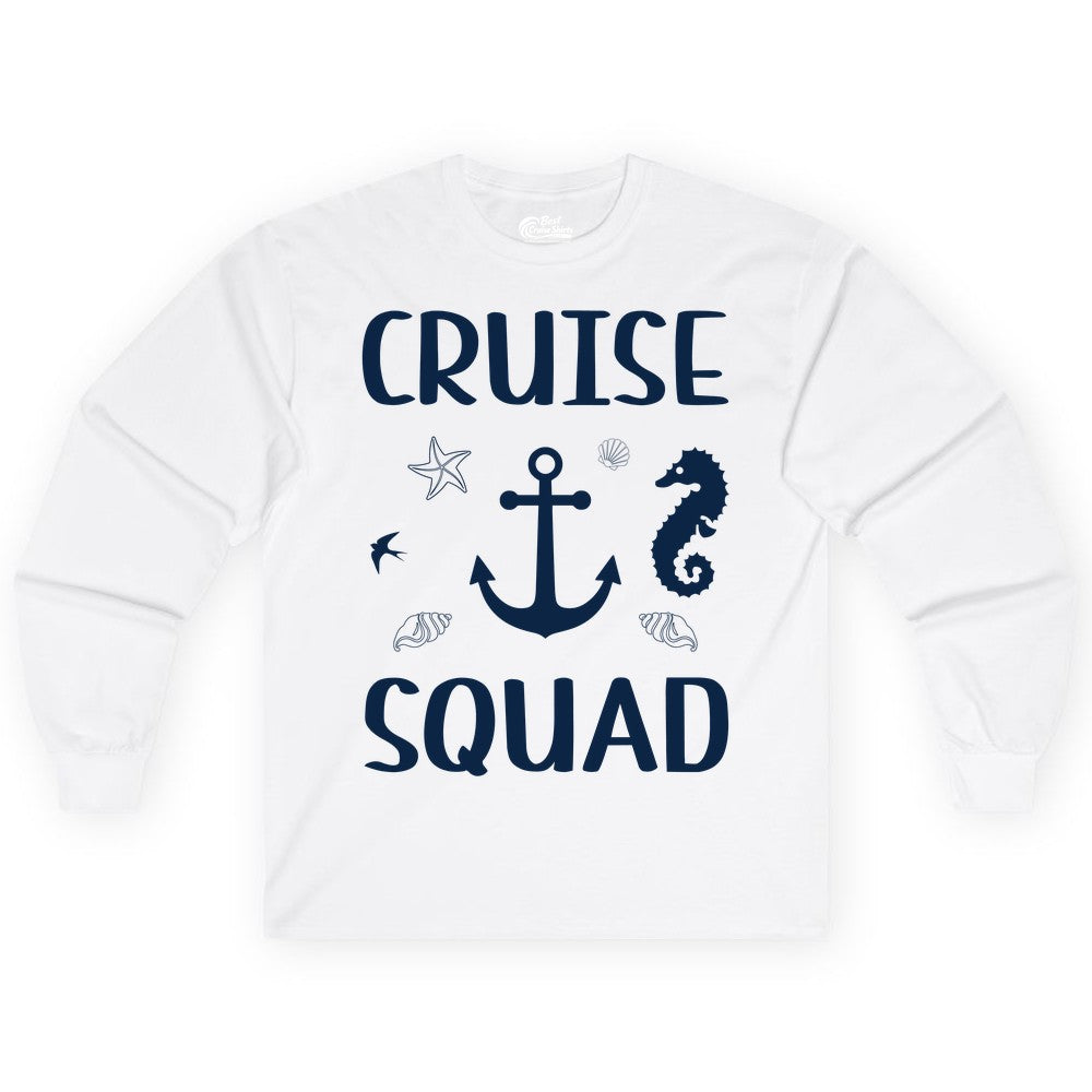 Cruise Squad Shirt - Nautical Group Shirt for Family Cruise Fun (Long Sleeve) in White - Cruise Squad Shirt - Nautical Anchor Marine Animals Group Vacation Tee