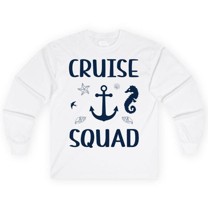 Cruise Squad Shirt - Nautical Group Shirt for Family Cruise Fun (Long Sleeve) in White - Cruise Squad Shirt - Nautical Anchor Marine Animals Group Vacation Tee