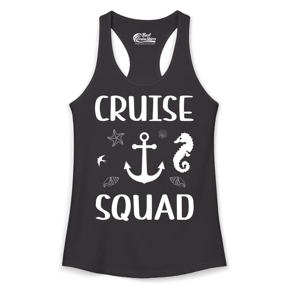 Cruise Squad Shirt - Nautical Group Shirt for Family Cruise Fun (Ladies Tank) in Black - Cruise Squad Shirt - Nautical Anchor Marine Animals Group Vacation Tee