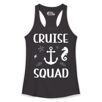 Cruise Squad Shirt - Nautical Group Shirt for Family Cruise Fun (Ladies Tank) in Black - Cruise Squad Shirt - Nautical Anchor Marine Animals Group Vacation Tee
