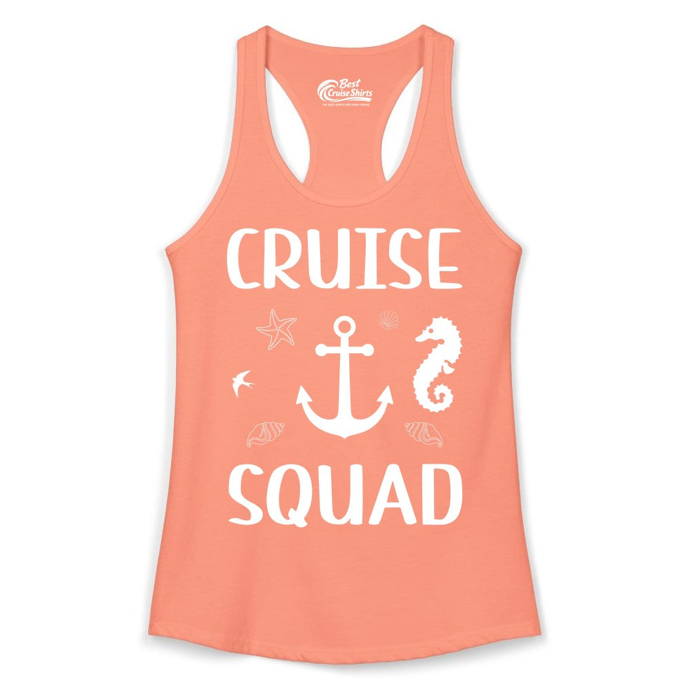 Cruise Squad Shirt - Nautical Group Shirt for Family Cruise Fun (Ladies Tank) in Solid Light Orange - Cruise Squad Shirt - Nautical Anchor Marine Animals Group Vacation Tee