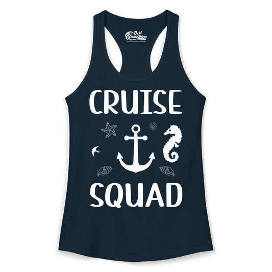 Cruise Squad Shirt - Nautical Group Shirt for Family Cruise Fun (Ladies Tank) in Solid Midnight Navy - Cruise Squad Shirt - Nautical Anchor Marine Animals Group Vacation Tee