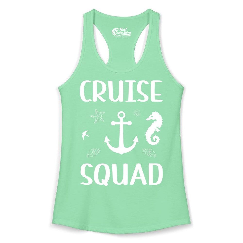 Cruise Squad Shirt - Nautical Group Shirt for Family Cruise Fun (Ladies Tank) in Solid Mint - Cruise Squad Shirt - Nautical Anchor Marine Animals Group Vacation Tee