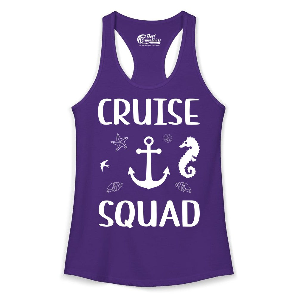 Cruise Squad Shirt - Nautical Group Shirt for Family Cruise Fun (Ladies Tank) in Solid Purple Rush - Cruise Squad Shirt - Nautical Anchor Marine Animals Group Vacation Tee