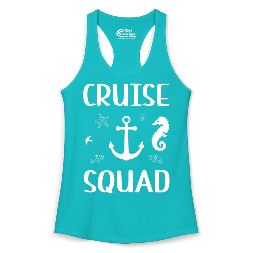 Cruise Squad Shirt - Nautical Group Shirt for Family Cruise Fun (Ladies Tank) in Tahiti Blue - Cruise Squad Shirt - Nautical Anchor Marine Animals Group Vacation Tee