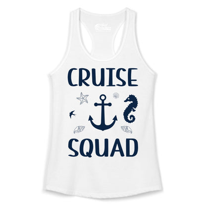 Cruise Squad Shirt - Nautical Group Shirt for Family Cruise Fun (Ladies Tank) in White - Cruise Squad Shirt - Nautical Anchor Marine Animals Group Vacation Tee