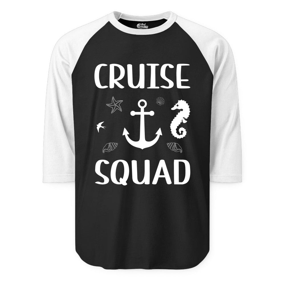 Cruise Squad Shirt - Nautical Group Shirt for Family Cruise Fun (Raglan) in BlackWhite - Cruise Squad Shirt - Nautical Anchor Marine Animals Group Vacation Tee