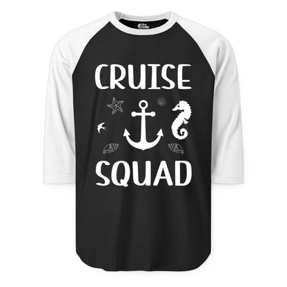 Cruise Squad Shirt - Nautical Group Shirt for Family Cruise Fun (Raglan) in BlackWhite - Cruise Squad Shirt - Nautical Anchor Marine Animals Group Vacation Tee