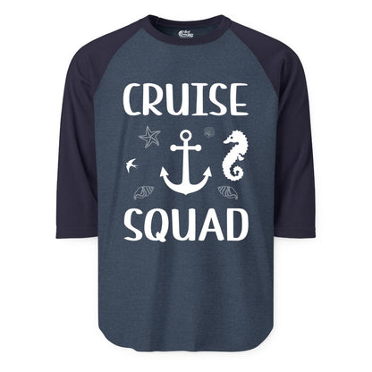 Cruise Squad Shirt - Nautical Group Shirt for Family Cruise Fun (Raglan) in Heather DenimNavy - Cruise Squad Shirt - Nautical Anchor Marine Animals Group Vacation Tee