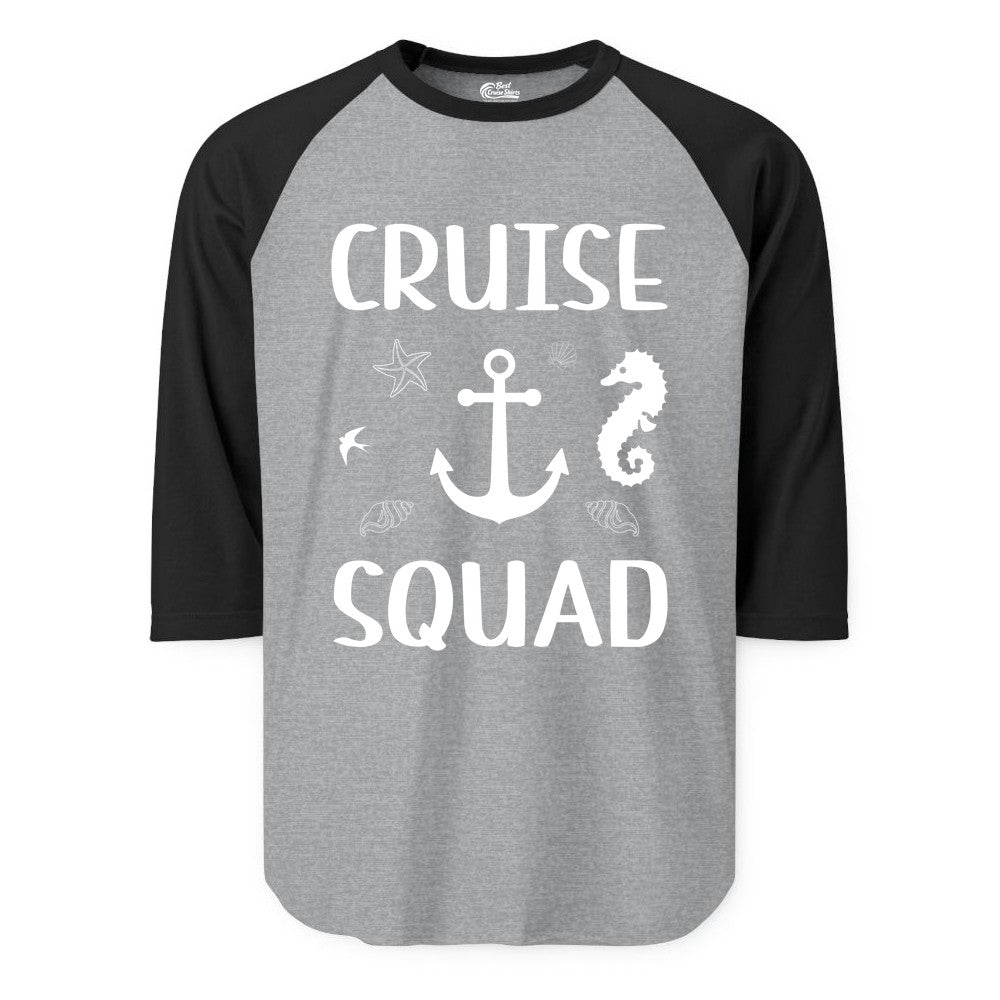 Cruise Squad Shirt - Nautical Group Shirt for Family Cruise Fun (Raglan) in Heather GreyBlack - Cruise Squad Shirt - Nautical Anchor Marine Animals Group Vacation Tee