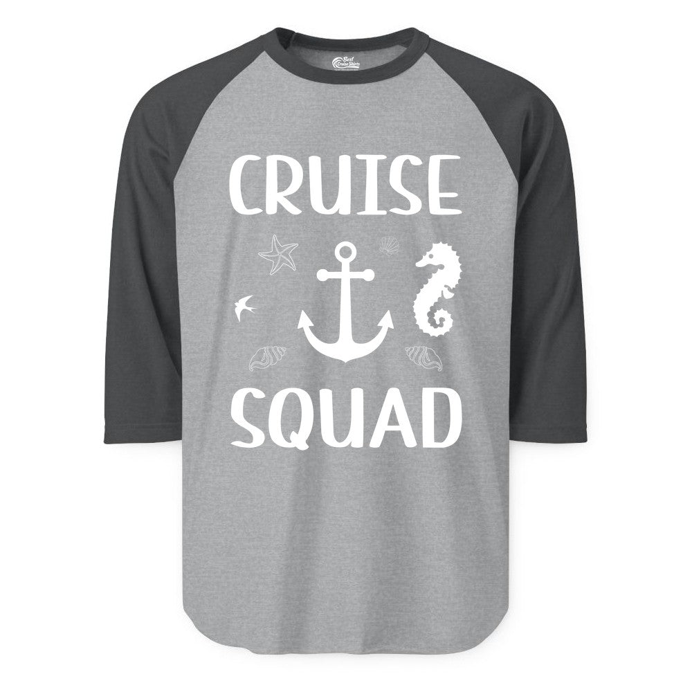 Cruise Squad Shirt - Nautical Group Shirt for Family Cruise Fun (Raglan) in Heather GreyHeather Charcoal - Cruise Squad Shirt - Nautical Anchor Marine Animals Group Vacation Tee