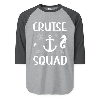 Cruise Squad Shirt - Nautical Group Shirt for Family Cruise Fun (Raglan) in Heather GreyHeather Charcoal - Cruise Squad Shirt - Nautical Anchor Marine Animals Group Vacation Tee