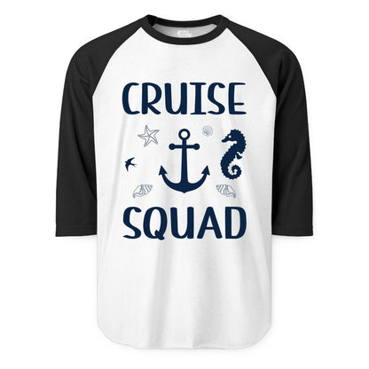 Cruise Squad Shirt - Nautical Group Shirt for Family Cruise Fun (Raglan) in WhiteBlack - Cruise Squad Shirt - Nautical Anchor Marine Animals Group Vacation Tee