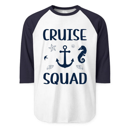 Cruise Squad Shirt - Nautical Group Shirt for Family Cruise Fun (Raglan) in WhiteNavy - Cruise Squad Shirt - Nautical Anchor Marine Animals Group Vacation Tee