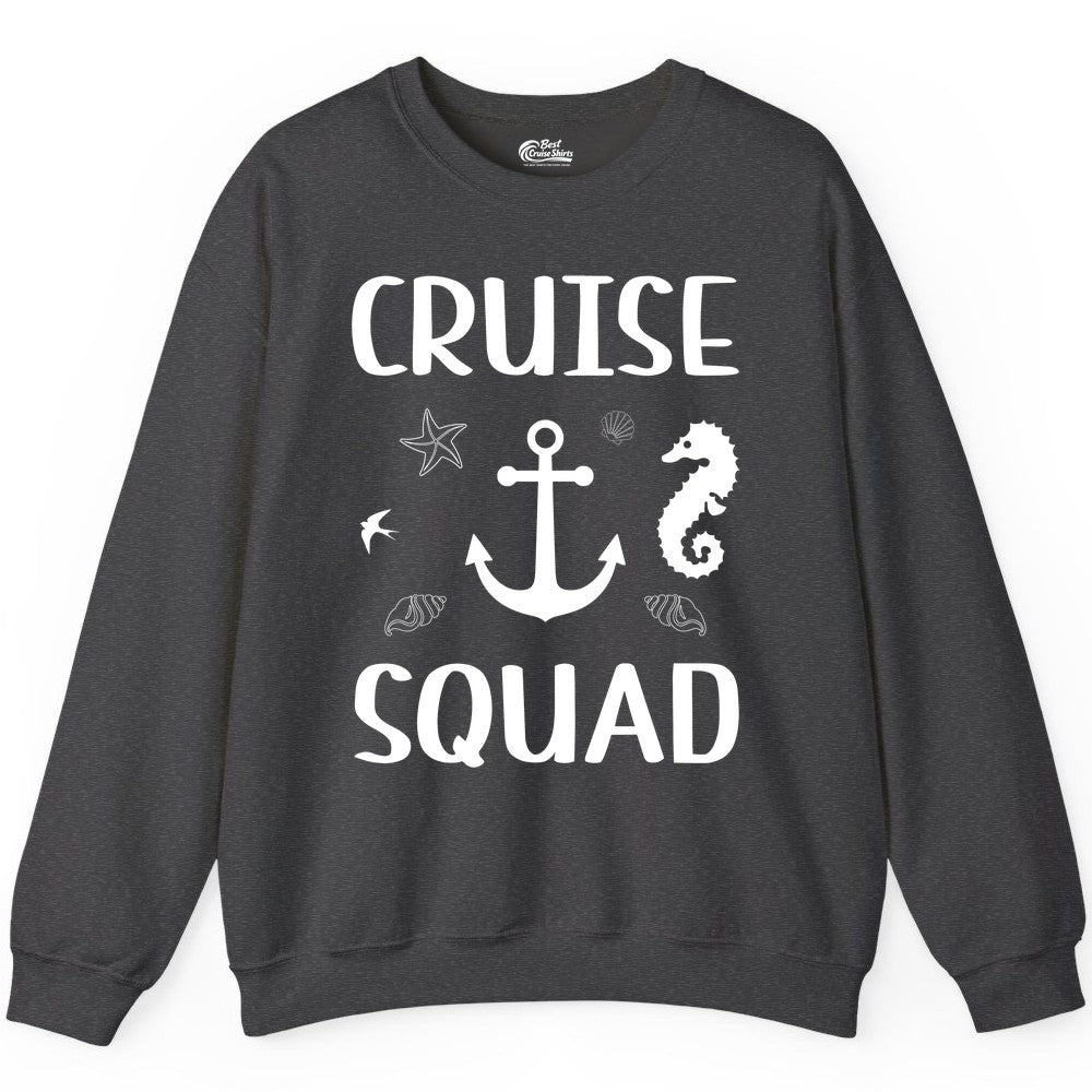 Cruise Squad Shirt - Nautical Group Shirt for Family Cruise Fun (Sweatshirt) in Dark Heather - Cruise Squad Shirt - Nautical Anchor Marine Animals Group Vacation Tee