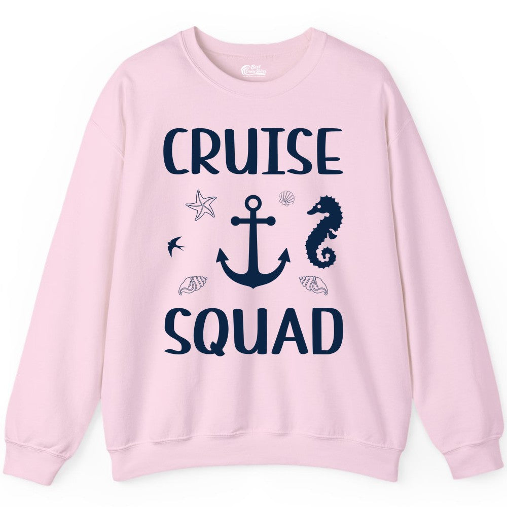 Cruise Squad Shirt - Nautical Group Shirt for Family Cruise Fun (Sweatshirt) in Light Pink - Cruise Squad Shirt - Nautical Anchor Marine Animals Group Vacation Tee