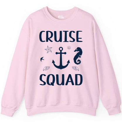 Cruise Squad Shirt - Nautical Group Shirt for Family Cruise Fun (Sweatshirt) in Light Pink - Cruise Squad Shirt - Nautical Anchor Marine Animals Group Vacation Tee