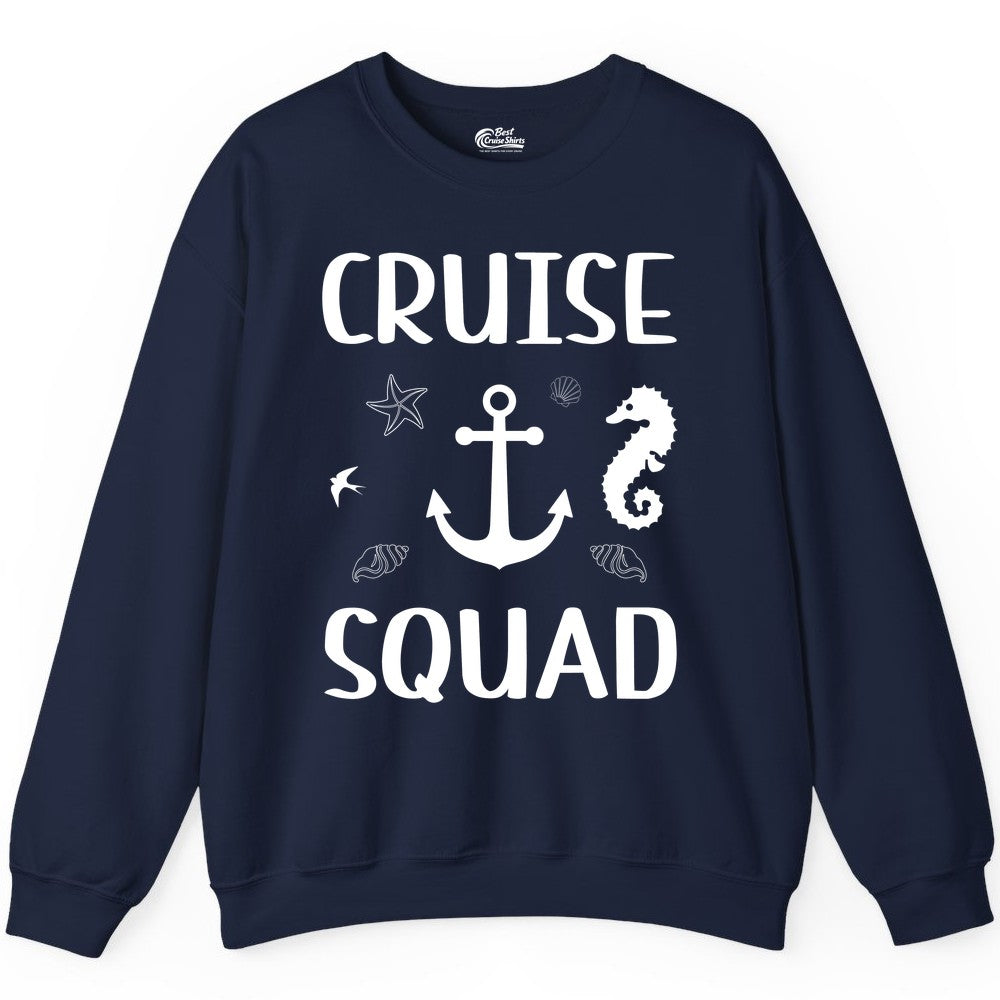 Cruise Squad Shirt - Nautical Group Shirt for Family Cruise Fun (Sweatshirt) in Navy - Cruise Squad Shirt - Nautical Anchor Marine Animals Group Vacation Tee