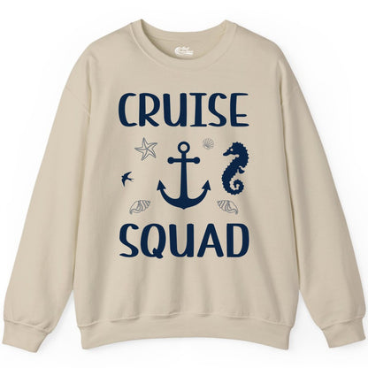 Cruise Squad Shirt - Nautical Group Shirt for Family Cruise Fun (Sweatshirt) in Sand - Cruise Squad Shirt - Nautical Anchor Marine Animals Group Vacation Tee