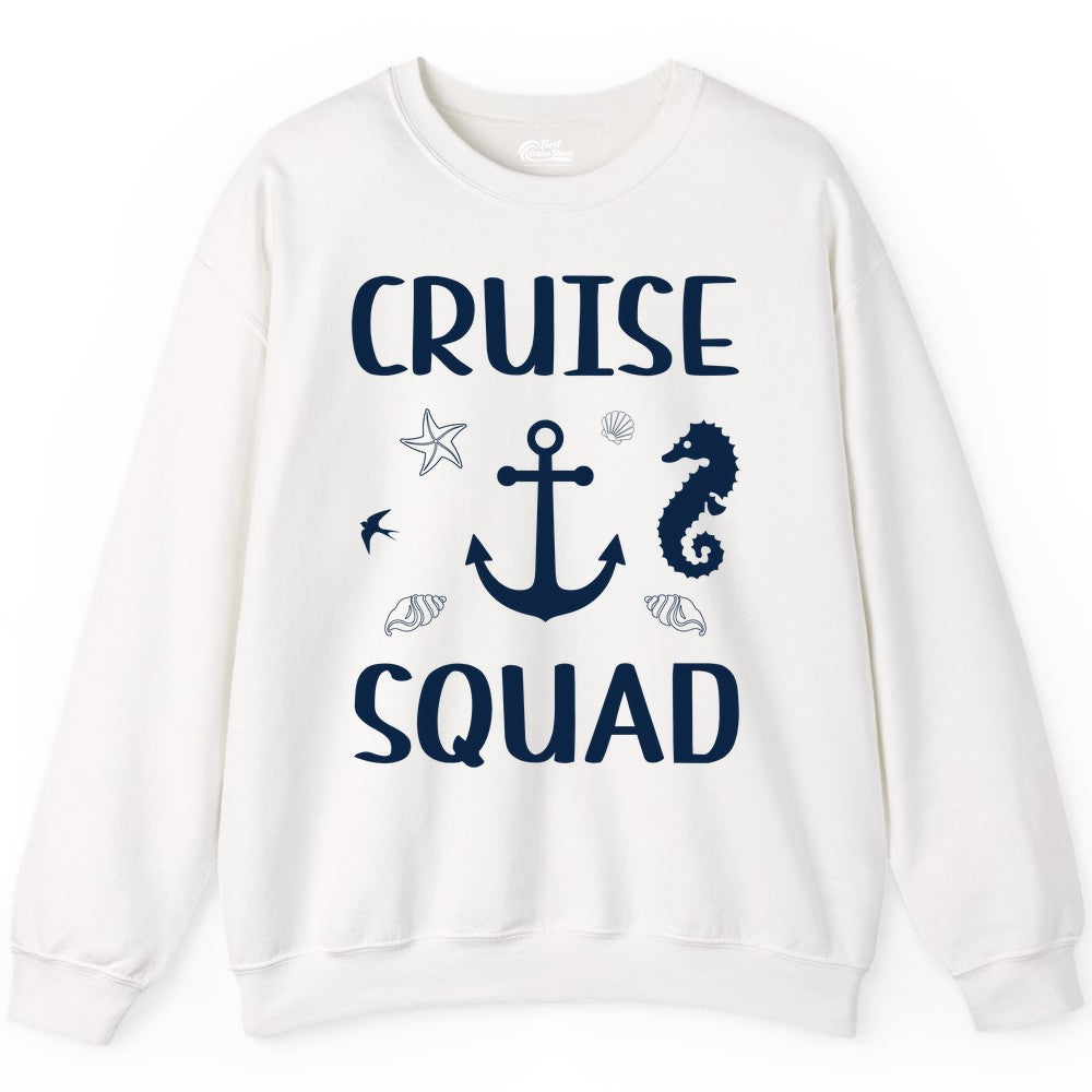 Cruise Squad Shirt - Nautical Group Shirt for Family Cruise Fun (Sweatshirt) in White - Cruise Squad Shirt - Nautical Anchor Marine Animals Group Vacation Tee