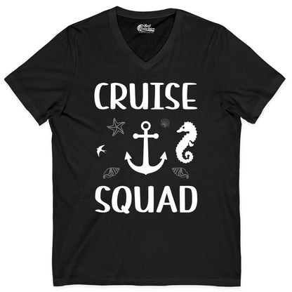 Cruise Squad Shirt - Nautical Group Shirt for Family Cruise Fun (V-Neck) in Black - Cruise Squad Shirt - Nautical Anchor Marine Animals Group Vacation Tee