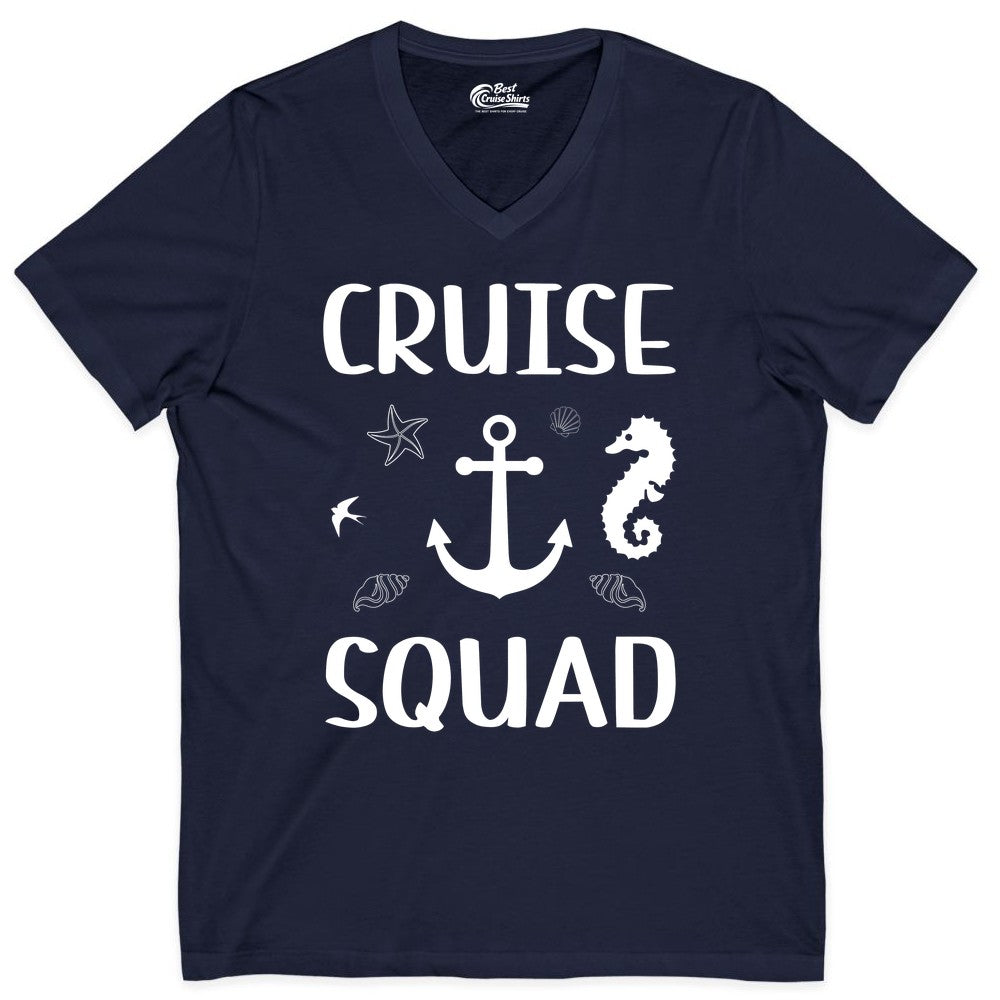 Cruise Squad Shirt - Nautical Group Shirt for Family Cruise Fun (V-Neck) in Navy - Cruise Squad Shirt - Nautical Anchor Marine Animals Group Vacation Tee