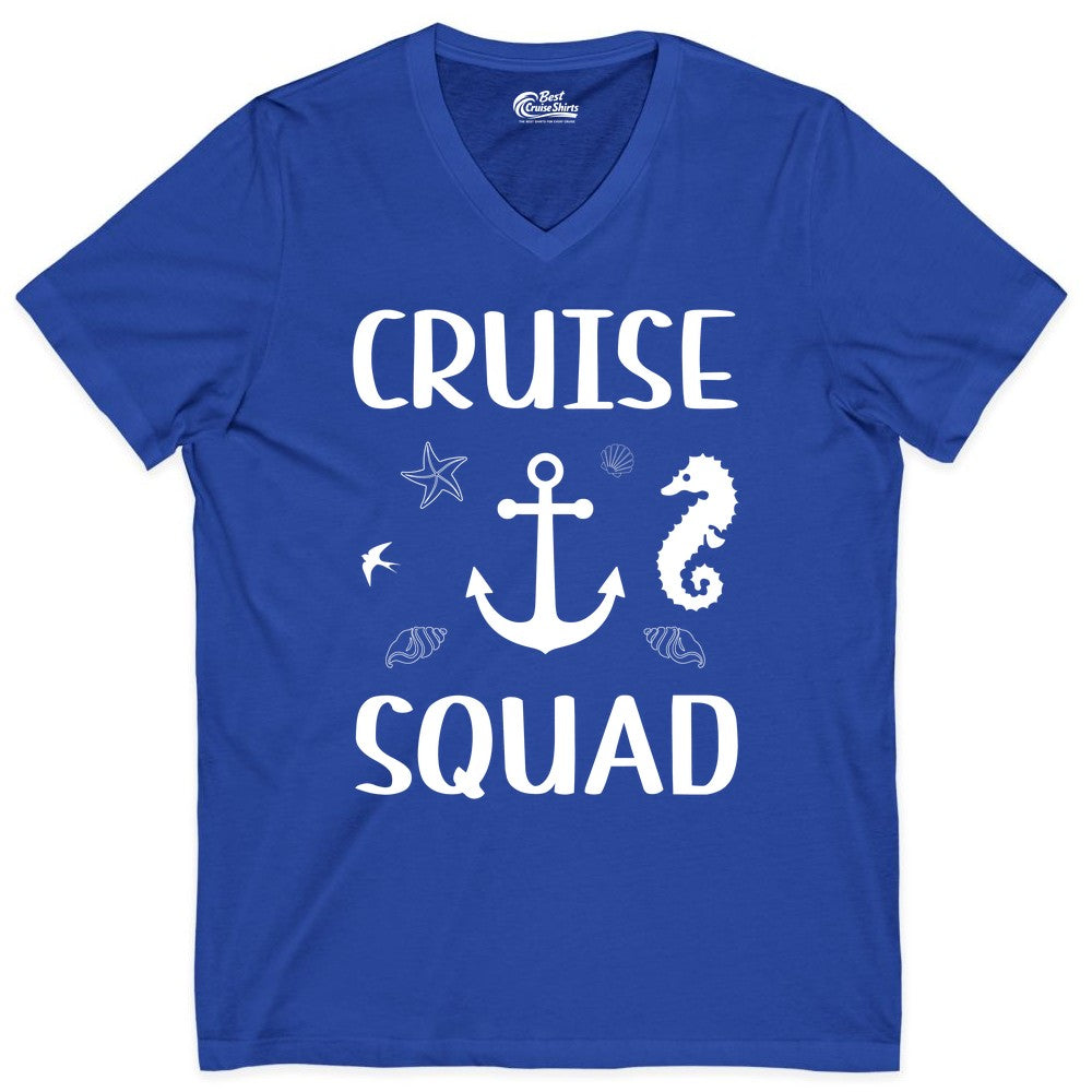 Cruise Squad Shirt - Nautical Group Shirt for Family Cruise Fun (V-Neck) in True Royal - Cruise Squad Shirt - Nautical Anchor Marine Animals Group Vacation Tee