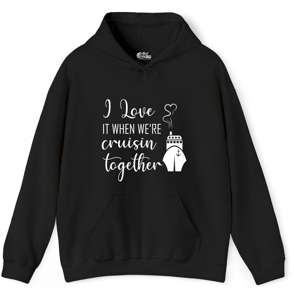 Cruise Couple Shirt - Romantic Cruise Vacation Apparel for Couples (Hoodie) in Black - Cruise Couple Shirt - I Love Cruisin Together Romantic Ship Heart Design