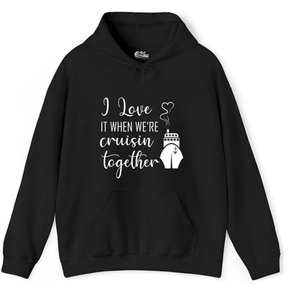 Cruise Couple Shirt - Romantic Cruise Vacation Apparel for Couples (Hoodie) in Black - Cruise Couple Shirt - I Love Cruisin Together Romantic Ship Heart Design