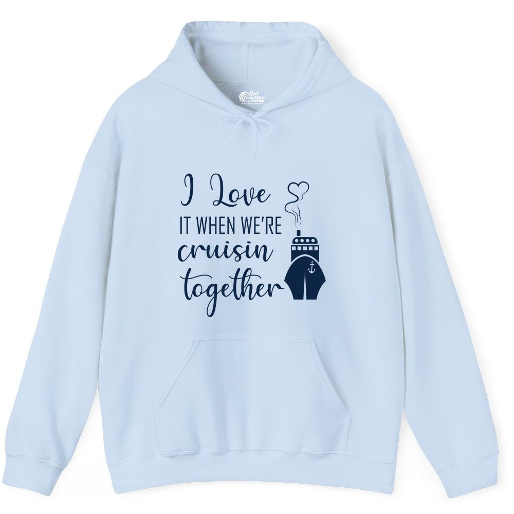 Cruise Couple Shirt - Romantic Cruise Vacation Apparel for Couples (Hoodie) in Light Blue - Cruise Couple Shirt - I Love Cruisin Together Romantic Ship Heart Design