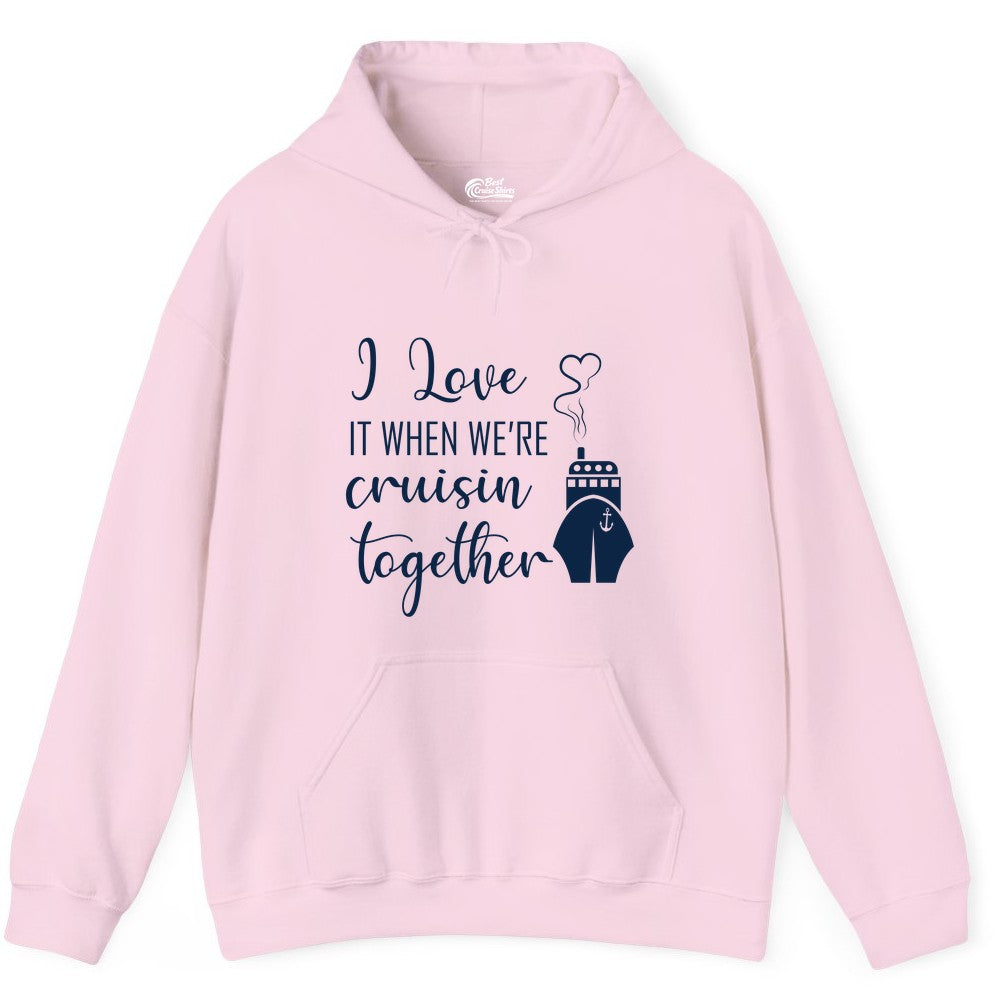 Cruise Couple Shirt - Romantic Cruise Vacation Apparel for Couples (Hoodie) in Light Pink - Cruise Couple Shirt - I Love Cruisin Together Romantic Ship Heart Design