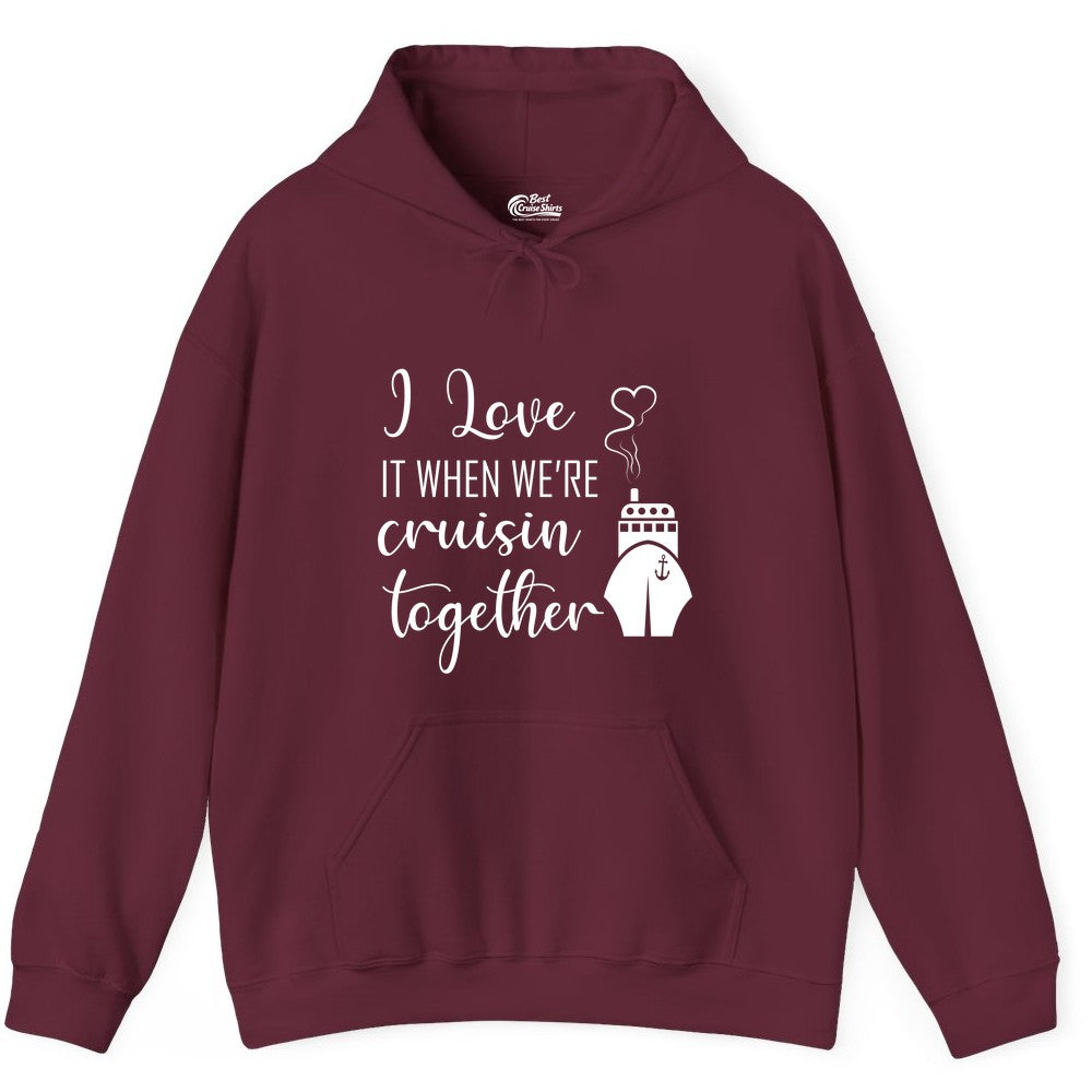 Cruise Couple Shirt - Romantic Cruise Vacation Apparel for Couples (Hoodie) in Maroon - Cruise Couple Shirt - I Love Cruisin Together Romantic Ship Heart Design