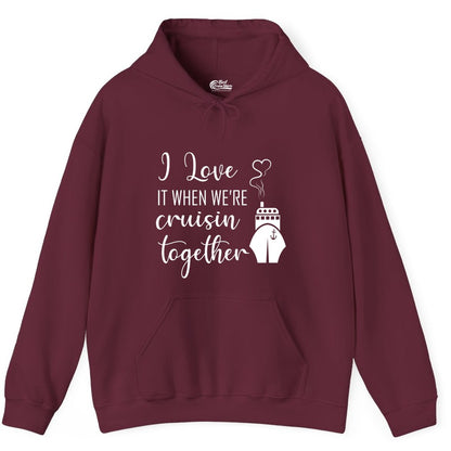Cruise Couple Shirt - Romantic Cruise Vacation Apparel for Couples (Hoodie) in Maroon - Cruise Couple Shirt - I Love Cruisin Together Romantic Ship Heart Design