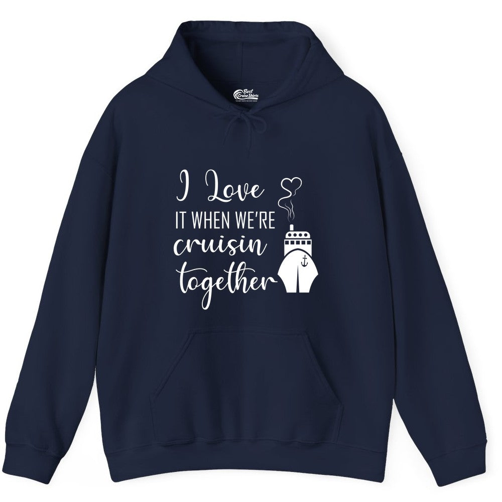 Cruise Couple Shirt - Romantic Cruise Vacation Apparel for Couples (Hoodie) in Navy - Cruise Couple Shirt - I Love Cruisin Together Romantic Ship Heart Design